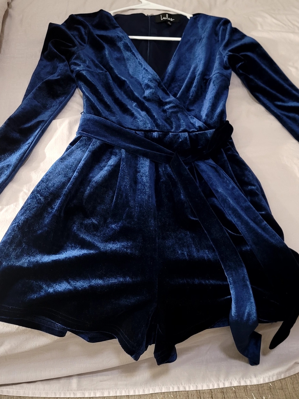 Lulu's Navy Velvet Wrap Romper